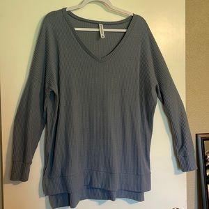 Zenana Outfitters steel gray blue Waffle knit long sleeve thermal sweater